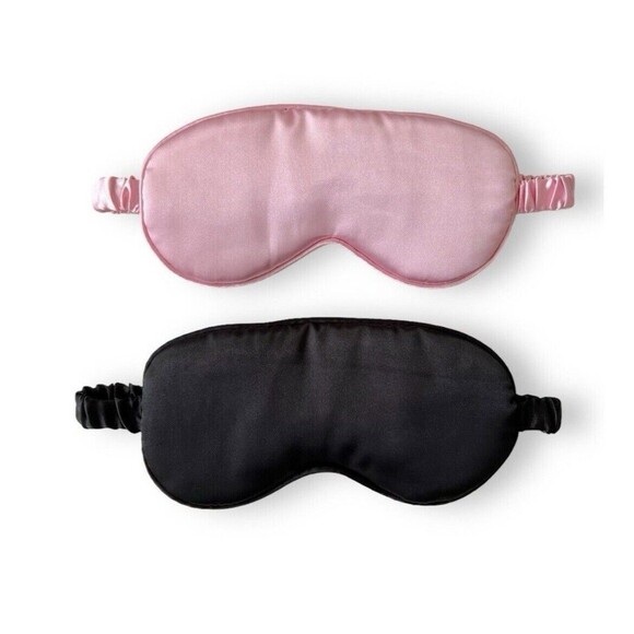 Set Of 2 Sleep Masks Pink & Black Sleeping Silk Night Eye Mask Eyes - Picture 1 of 2